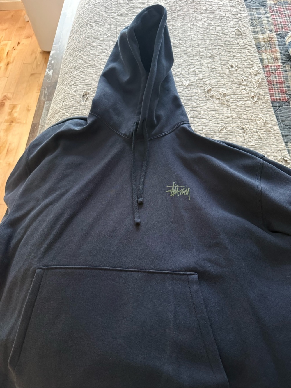 Stussy Navy Blue Hooded Sweatshirt with Small Chest Logo